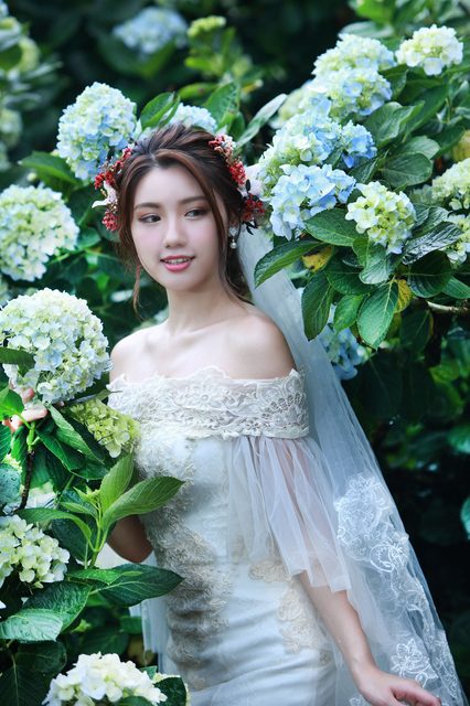 Beautiful Bride and Hydrangea Flowers – photo 49